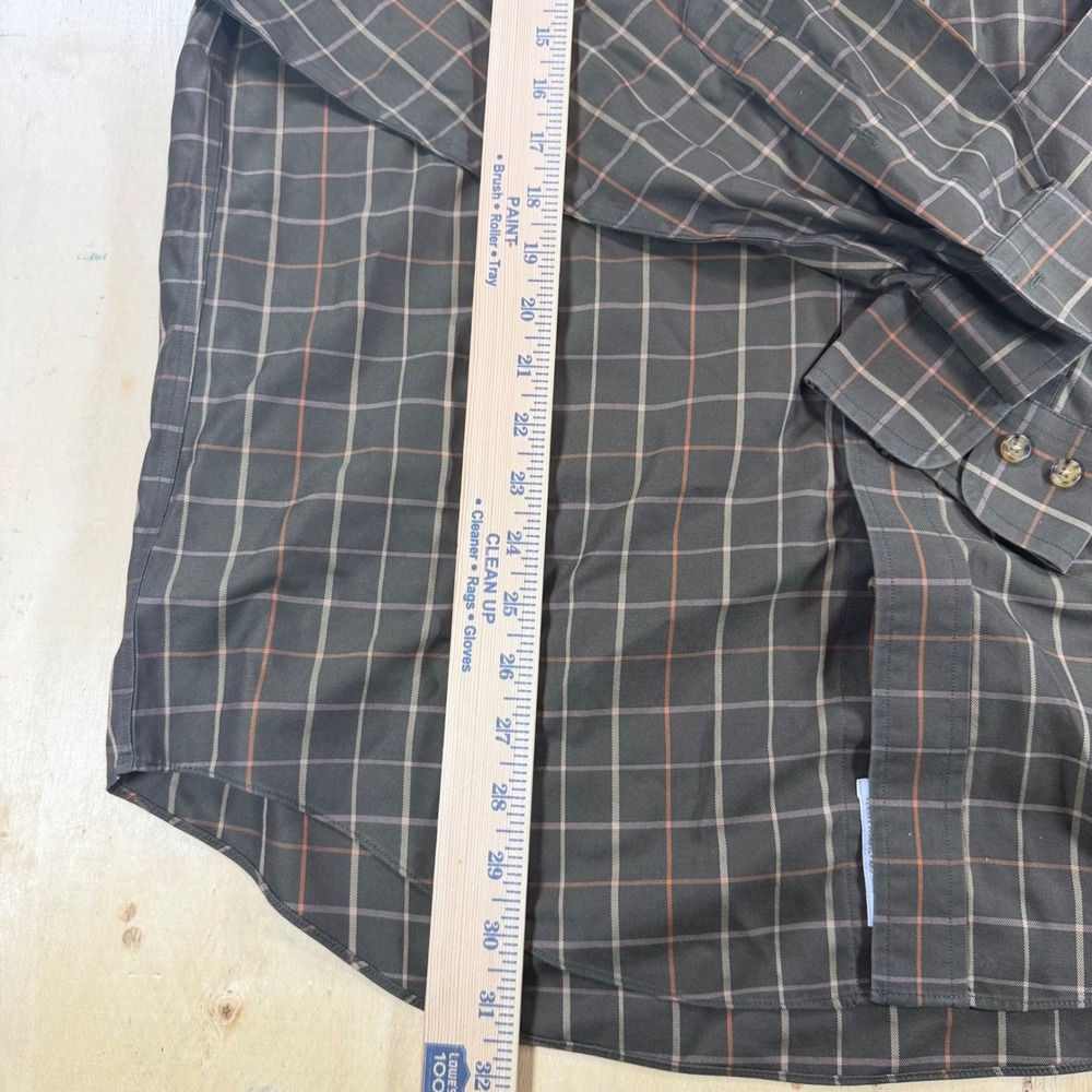 Brooks Brothers Mens Large Traditional Fit Non Iron Plaid Shirt Olive Orange - Picture 3 of 5